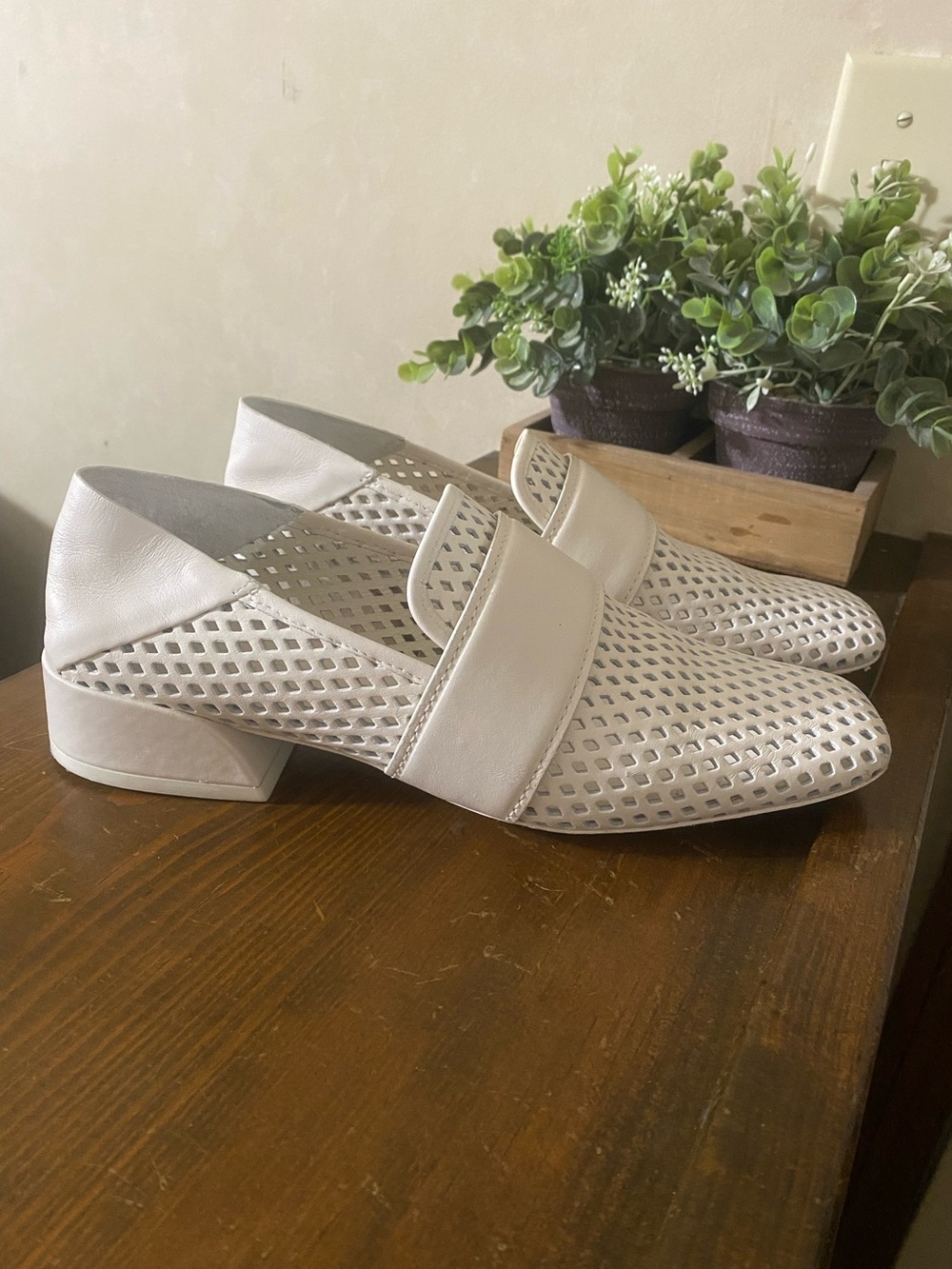 Mercedes Castillo Mati Loafers White Perforated Leather 7.5